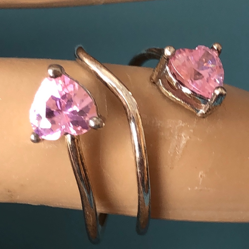 Cute pink hearts adjustable sterling silver ring